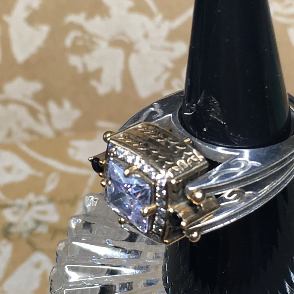 SALE Elegant 925  Sterling Silver & Gold 2 sided Flip Ring with stones - Picture 5 of 14
